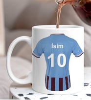 Kişiye Özel Bordo Mavi Taraftar Forma Numarası Ve İsim Tasarımlı Baskılı Kupa Bardak