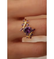 Ametist Taşlı Sarmaşık Yüzük 14k gold kaplama (Gold)