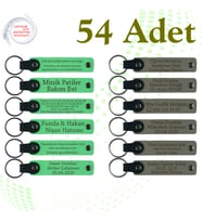 Fıstık Yeşili & Kül Gri, Kafe Müşterilerine Küçük Teşekkür, 54’lü Set, İsim ve Mesajlı Anahtarlık