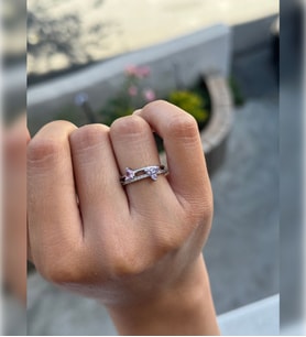 Kadın Gümüş Renk Pembe Kalp Ve Mor Yonca Detaylı Ayarlanabilir Minimalist Yüzük