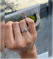 Kadın Gümüş Renk Pembe Kalp Ve Mor Yonca Detaylı Ayarlanabilir Minimalist Yüzük