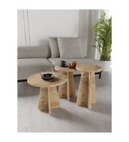 3lü Zigon Sehpa Beyaz Ceviz Meşe Traverten Desenli Tamamı MDF