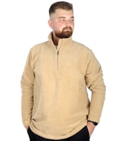 Mode XL Erkek Sweat Polo Yaka Yarım Fermuarlı Polar 22548 Bej