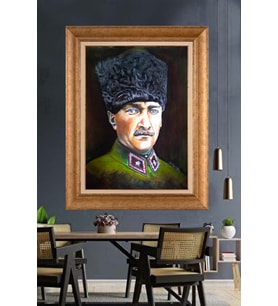Altın Varaklı Çerçeveli Paspartulu Atatürk Tablo DC1451 (Gold)