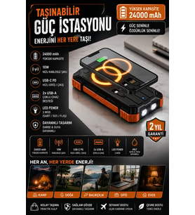 20000 mAh Güneş Enerjili Powerbank Hızlı Şarj Destekli