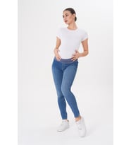 Hamile Esnek Kumaş Beli Ayarlanabilir Kot Pantolon (Mavi)