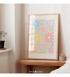 Pastel Papatya Duvar Sanatı, Sevimli Çiçek Sanatı Posteri, Danimarka Pastel Dekoru