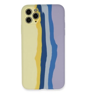 Newface Apple iPhone 11 Pro Kılıf Ebruli Lansman Silikon - Sarı-Lila
