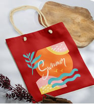 BK Gift Yaz Temalı Kırmızı Halat Saplı Kumaş Plaj Çantası -15, Baskılı Omuz Çantası, Alışveriş Çantası, Arkadaşa Hediye, Sevgiliye Hediye