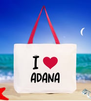 BK Gift I Love Adana Renkli Kulp Kanvas Plaj Çantası 48x40m, Baskılı Omuz Çantası, Alışveriş Çantası (Kırmızı)