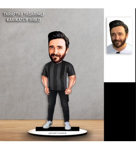 Kişiye Özel Karikatür Siyah Beyaz ErkekTaraftar Tasarımlı  Biblo  B123