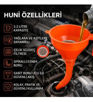 #Huni Profesyonel Yağ Aktarma Filtreli Sağlam Spiralli Sabit Borulu Çelik Süzgeçli Huni 2.2 Litre