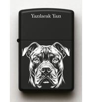 Pit Bull Terrier Desenli Kişiye Özel İsimli Siyah Benzinli Metal Çakmak