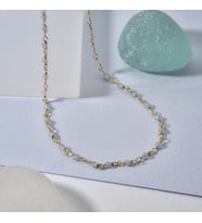 14 Ayar Altın Kaplama Aqumarine Ham Değerli Taş Gümüş Gerdanlık - CNS00638 (Gold)