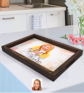 BK Gift Kişiye Özel Kadın Mimar Karikatürlü Doğal Ahşap Tepsi-1
