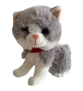 Sesli Ayakta Miyavlayan 25 cm Peluş Kedi Oyuncak (Gri)