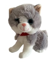 Sesli Ayakta Miyavlayan 25 cm Peluş Kedi Oyuncak (Gri)