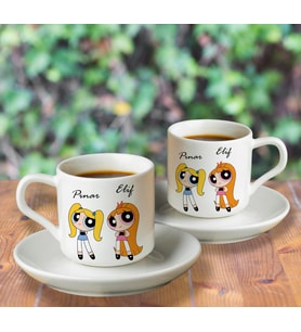 Powerpuff Girls Bubbles&Blossom Türk Kahvesi Fincanı Seti İkili Kişiye Özel