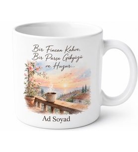 Balkonda Kahve Keyfi Yazılı Baskılı Kupa Bardak Hediye Porselen Mug