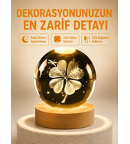 Dekoratif Yonca Görünümlü Işıklı Kristal Cam Küre USB Masa Gece Lambası