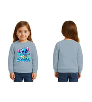 Unisex Stitch Baskılı Çocuk Swaetshirt 3 İplik Şardonlu (Mavi)