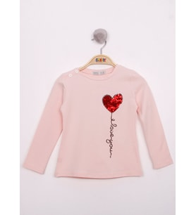 Toontoy Kız Çocuk Göğsü Pul Nakışlı T-Shirt (Pudra)