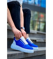 KB-X10 Kuback Sax Süet Beyaz Yüksek Taban Günlük Spor Ayakkabı (Mavi)