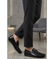 Fosco - Hakiki Deri Siyah Croco Erkek Loafer - 2094