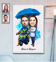 Kişiye Özel Vespa Motorcu Sevgili Karikatürlü Ahşap Tablo 30x47  Mod-1