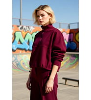 Kadın Yüksek Yaka Standart Kol Fırçalı Scuba Sweatshirt Fonksiyonel Dayanıklı Kaliteli Şık