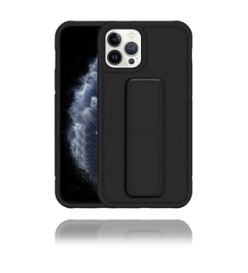 IPhone 12 Pro Max Uyumlu Mat Siyah Silikon Standlı Tutacaklı Telefon Kılıfı