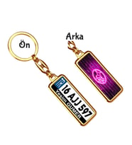 Kişiye Özel Subaru Neon Pembe Logo Tema Plaka Anahtarlık (Altın)