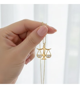 925 Ayar Gümüş Gold Terazi Burcu Kolye
