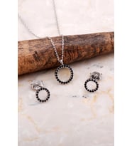 Halka Tamtur Taşlı Safir Rodyumlu Gümüş Kolye Küpe Seti 2607