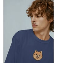 Pomeranian (Pofuduk Spitz) Köpek Baskılı Unisex Oversize Tişört – Minimal Sevimli Tasarım (Lacivert)