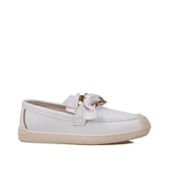 Trend Adımlar Beyaz Fiyonk Detaylı Kadın Loafer Ayakkabı