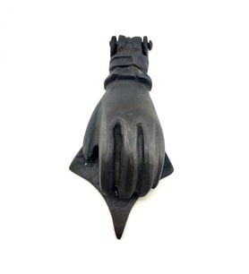 Antika Tarz Dekoratif Pirinç El Kapı Tokmağı, Taktak - 167x75 Mm, Oksit