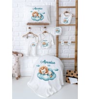 Pia Baby Premium İsim Baskılı Yenidoğan Erkek Bebek Hastane Çıkışı Zıbın Set 5004-02 (Ekru)