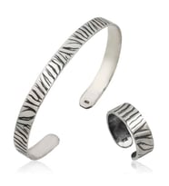 925 Ayar Gümüş Zebra Desenli Bileklik Ve Yüzük Set