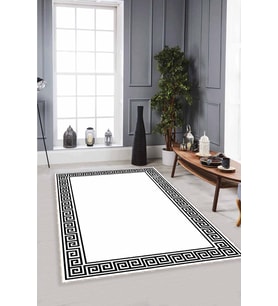 Siyah Beyaz Çerçeveli Kaymaz Tabanlı Dekoratif Halı MK23 - 100 x 160 cm