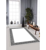 Siyah Beyaz Çerçeveli Kaymaz Tabanlı Dekoratif Halı MK23 - 100 x 160 cm