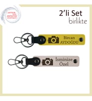 Deklanşöre Basanlar İçin, Kamera Temalı, Kişiye Özel 2’li Anahtarlık Hediyesi, Sarı-Pudra