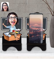 BK Gift Kişiye Özel Kadın Öğretmen Karikatürlü Ahşap Biblo Telefon Standı-2