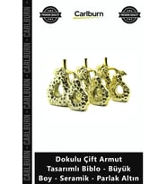 Özel Üretim Lüks Modern Gold Dokulu Çift Armut Tasarımlı Biblo Büyük Boy Seramik Parlak Altın