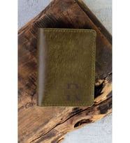 Kişiye Özel İsimli El Yapımı Hakiki Deri Yeşil Cüzdan Kartlık+ Anahtarlık+Bileklik Set- Grain Slim