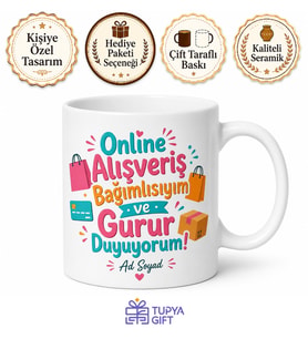 Online Alışveriş Bağımlısı Yazılı Komik Kupa Bardak Esprili Hediye