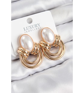 Pirinç İnci Detaylı Vintage Model Gold Renk Kadın Küpe (Altın)