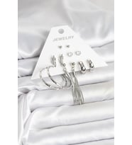 Gümüş Renk Pirinç 6 Çiftli Kadın Küpe Seti - TJ-BKP11331
