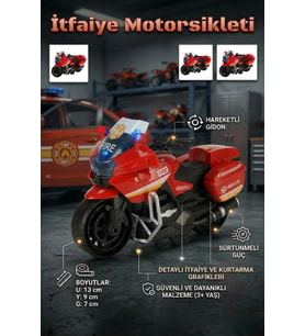 İtfaiye Kurtarma Motorsikleti Sürtünmeli Hareketli Gidonlu Oyuncak Motor