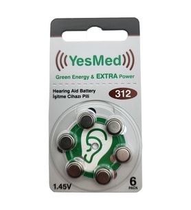 YesMed Extra Power 312 Numara İşitme Cihazı Pili, Kulaklık Pili, Duyma Pili, Kulak Pili, Kulak Cihazı Pili (1 Paket = 6 Adet Pil)
